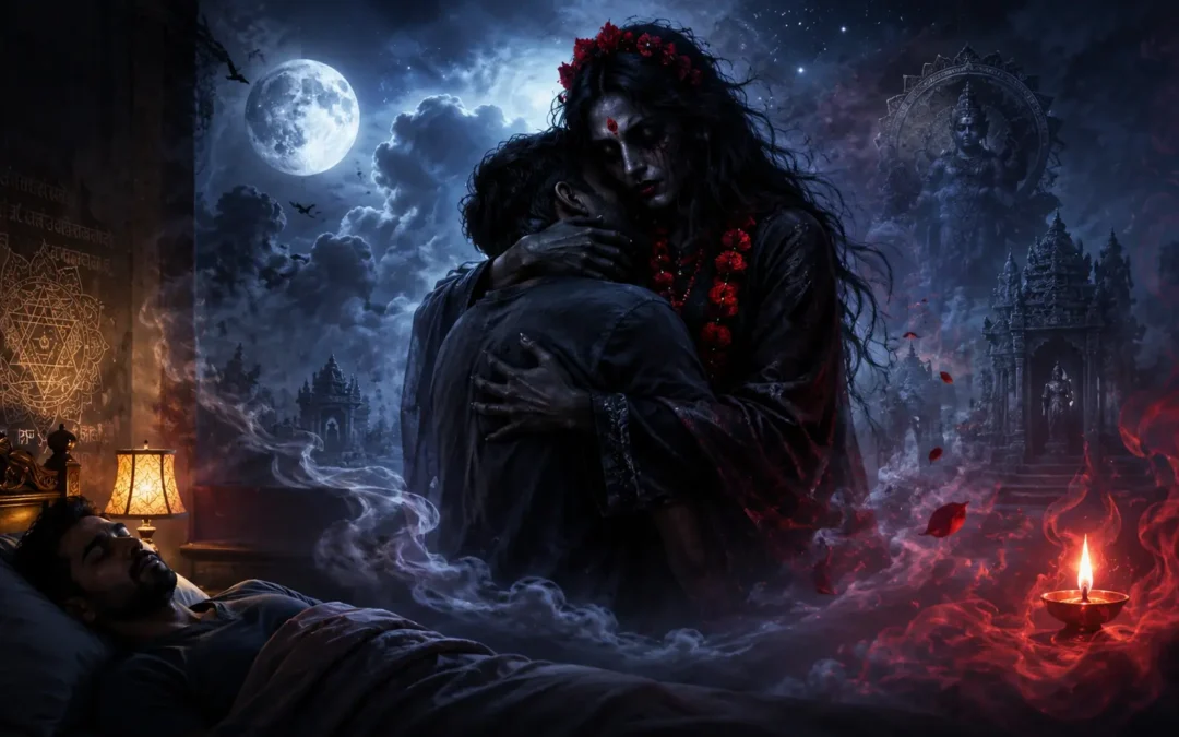 Dream of Embracing a Frightening Woman Wearing Black Clothes and a Red Garland