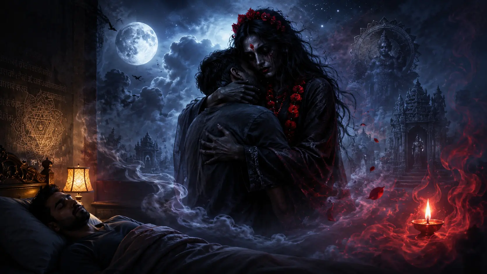 Dream of Embracing a Frightening Woman Wearing Black Clothes and a Red Garland
