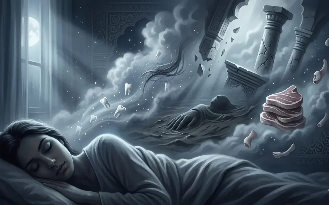 Dream of Losing Teeth or Hair, Sinking in Mud, Severed Body Parts, Excessive Meat Consumption, or Cracked Buildings
