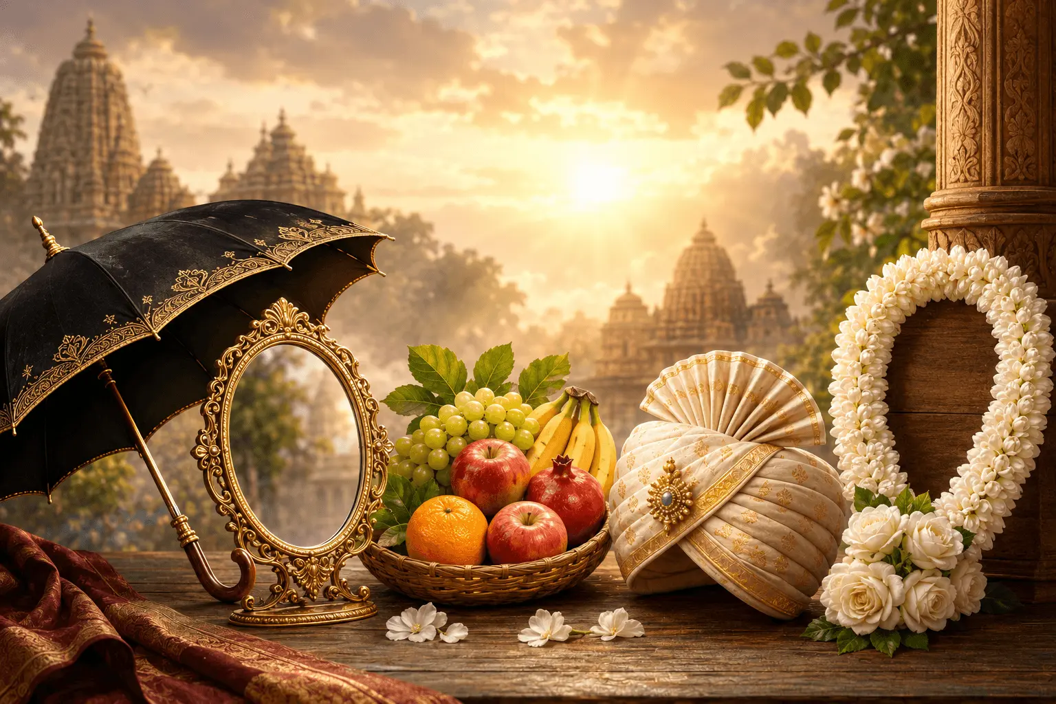 Home 5 Dream Meaning of Umbrella, Mirror, Fruit, Turban & White Garland